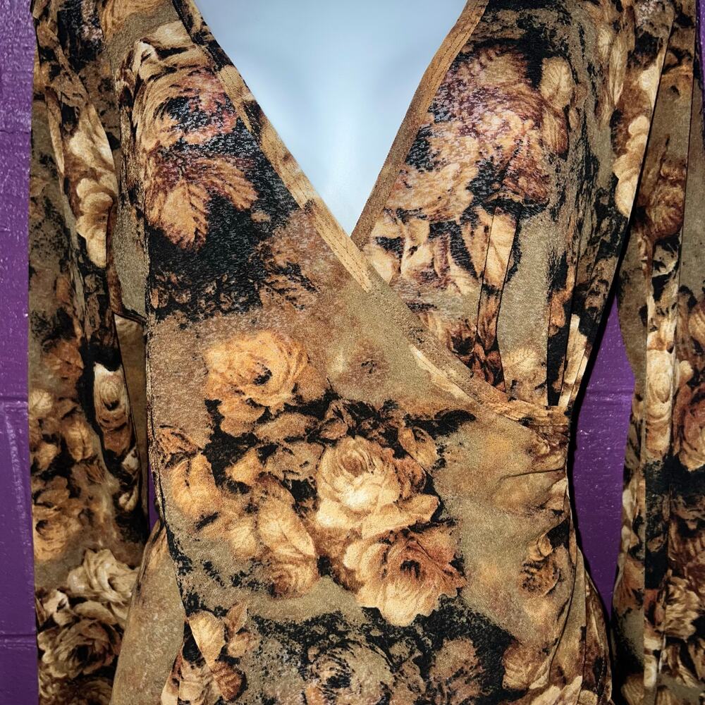 Karen Kane Lifestyle 90s Romcom Y2K Brown Floral Whimsical Romantic Boho L - Picture 5 of 11